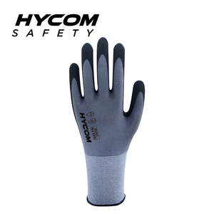 HYCOM 15 g feiner Nylon-Spandex-Handschuh mit sandfarbener Nitrilbeschichtung auf der Handfläche, Bildschirm-Touch-Arbeitshandschuh